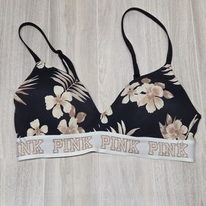 PINK Black And Tan Hawaiian Tropical Wireless  Bra 34B